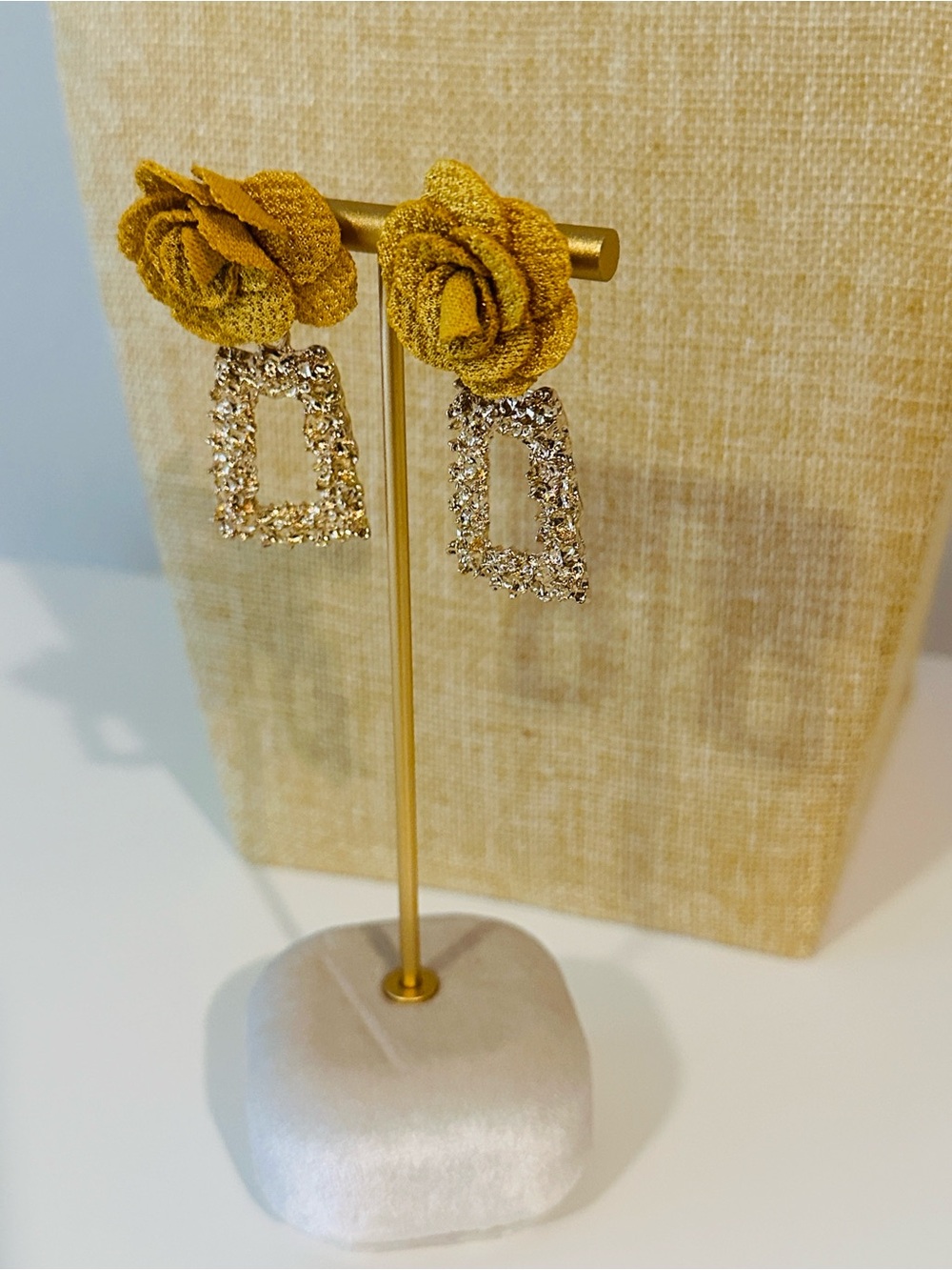 Fashion Jewelry Mustard Floral Crystal Drop Earrings - Women Jewelry